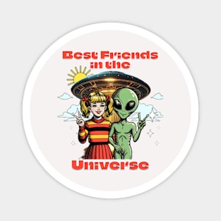 Best Friends in the Universe - Cosmic Companions Retro T-Shirt Magnet